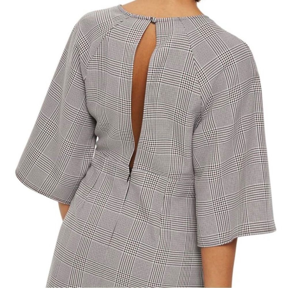 Topshop NEW Houndstooth Front Tie Plaid White Red Mini DresS Size 4 - Picture 16 of 16